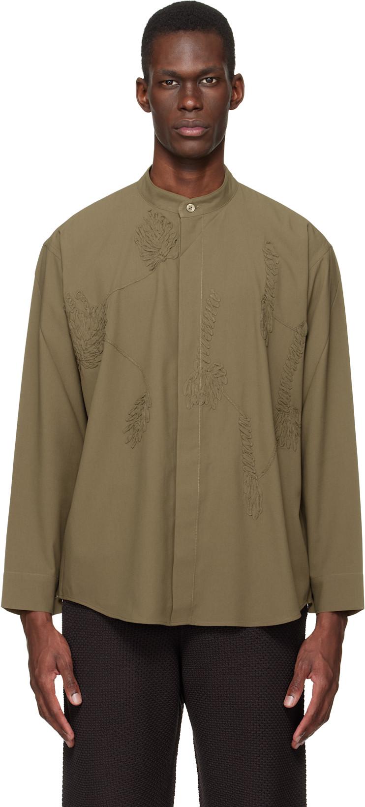 Khaki Embroidery Press Shirt by ISSEY MIYAKE