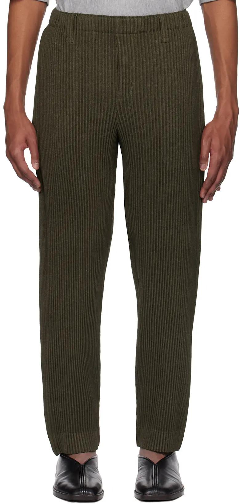 Khaki Wool Like Light Trousers by ISSEY MIYAKE