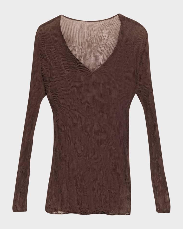 Long-Sleeve Sheer Pleated V-Neck Shirt by ISSEY MIYAKE