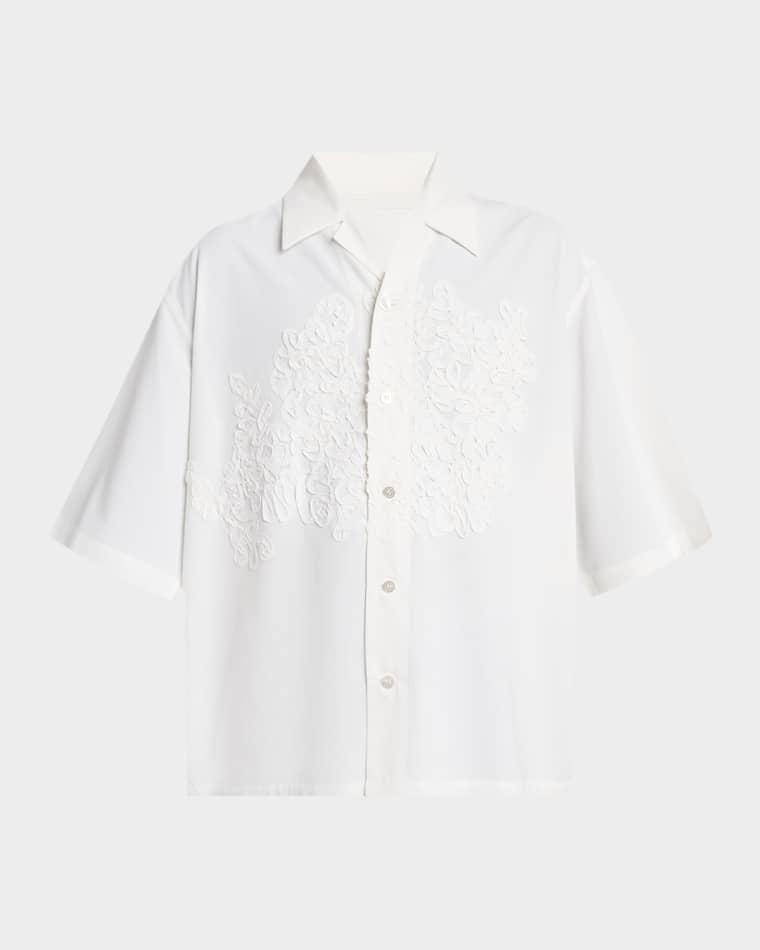 Men's Floral Applique Polyester Short-Sleeve Shirt by ISSEY MIYAKE