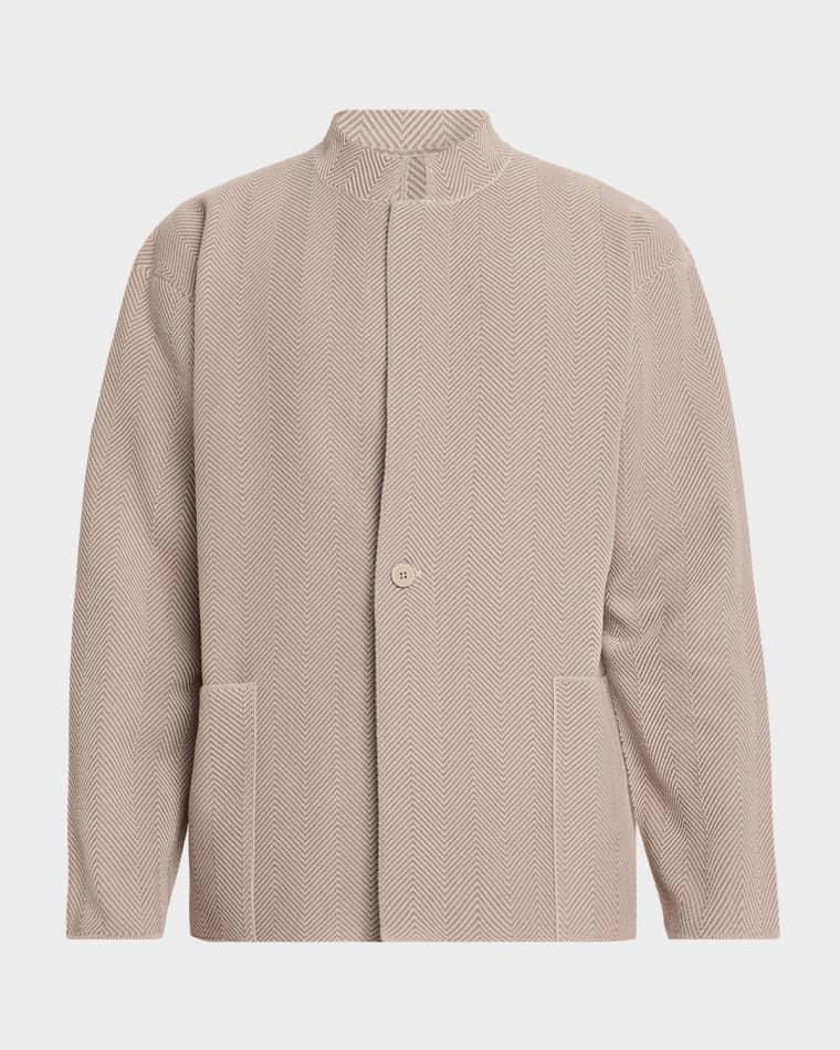 Men's Herringbone Knit Stand-Collar Jacket by ISSEY MIYAKE
