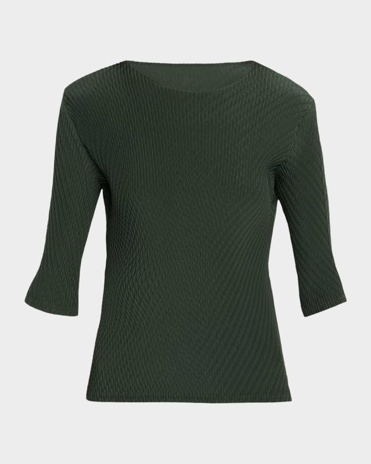 Rhombus Pleated Elbow-Sleeve Top by ISSEY MIYAKE