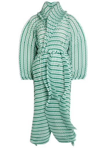 Striped pleated woven coat by ISSEY MIYAKE
