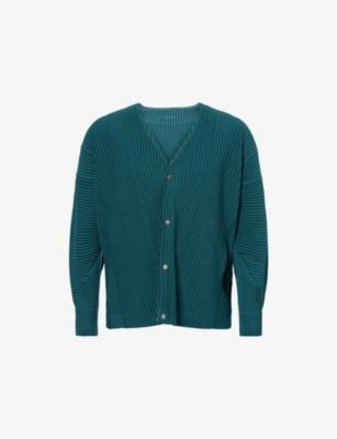 V-Neck Pleated Knitted Cardigan by ISSEY MIYAKE