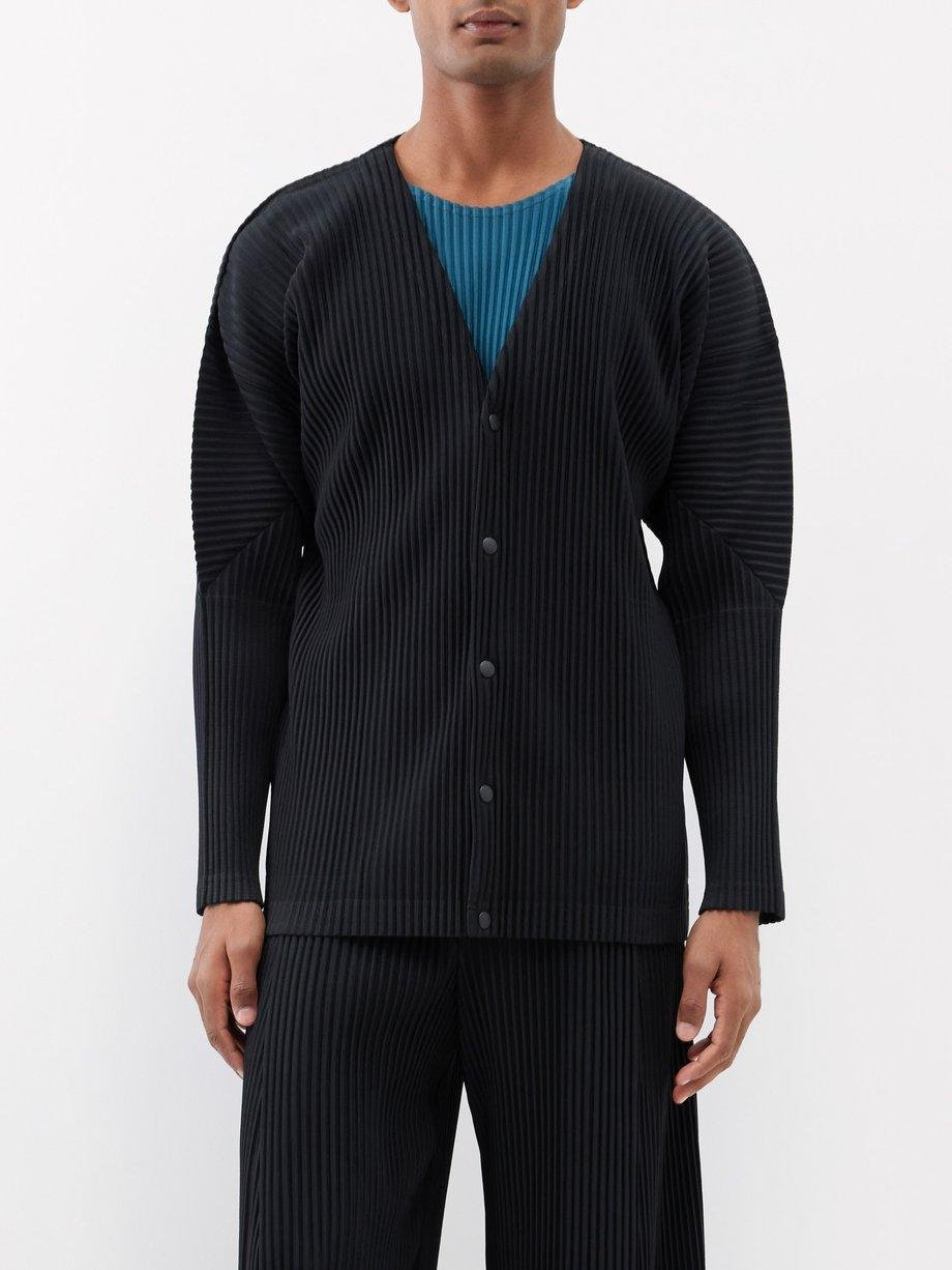 V-neck technical-pleated cardigan by ISSEY MIYAKE