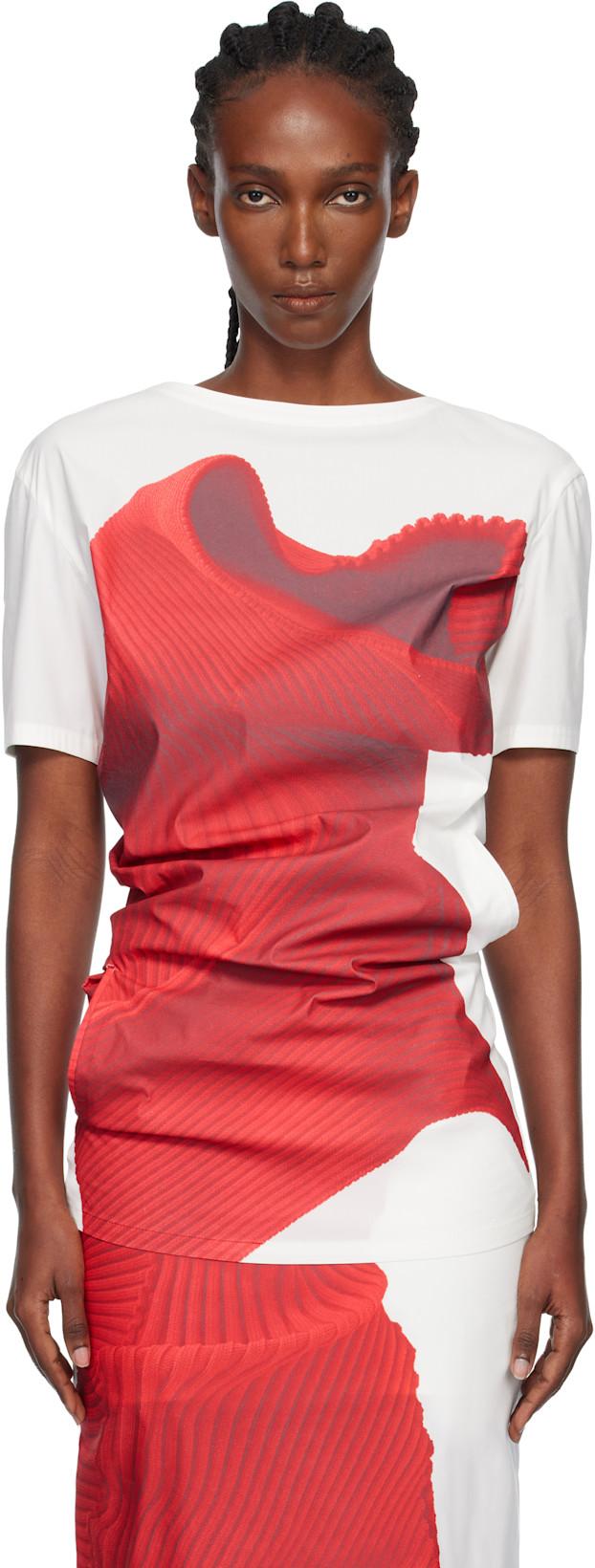 White & Red Knit 'As Represented' Blouse by ISSEY MIYAKE