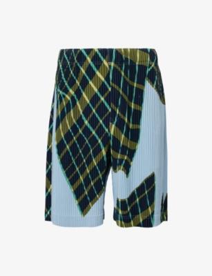 Windswept Plaid Pleats Knitted Shorts by ISSEY MIYAKE