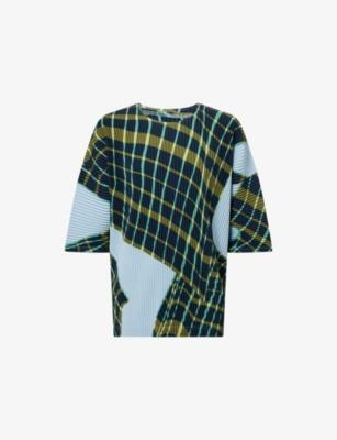 Windswept Plaid Short-Sleeve Knitted T-Shirt by ISSEY MIYAKE