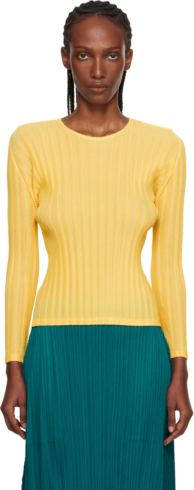 Yellow Rib Pleats January T-shirt by ISSEY MIYAKE