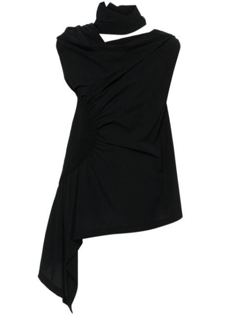 crepe asymmetric blouse by ISSEY MIYAKE