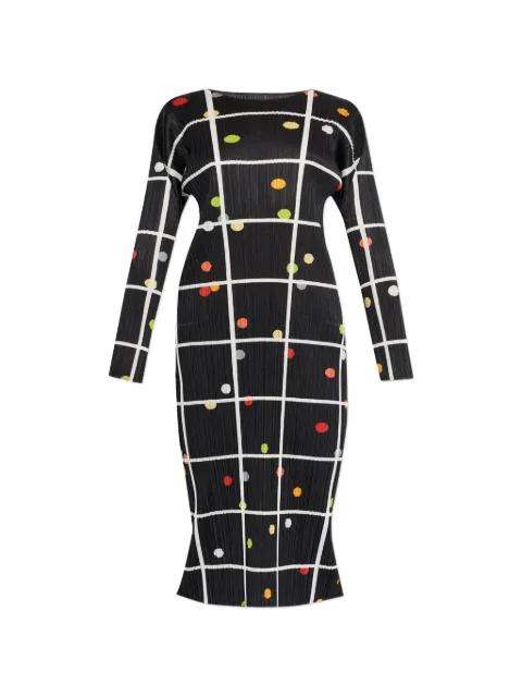 pleated grid print dress by ISSEY MIYAKE