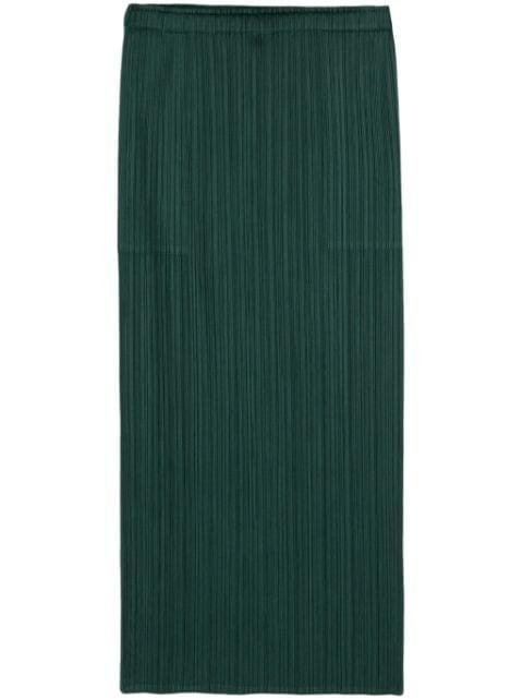 pleated satined pencil midi skirt by ISSEY MIYAKE