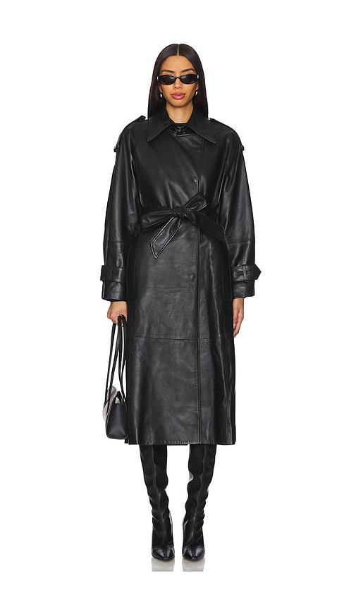 Ivy Oak Lilith Leather Trench Coat in Black by IVY OAK