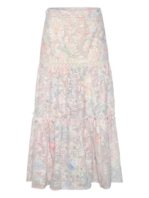 Affliction floral ruffled-detail maxi skirt by IXIAH