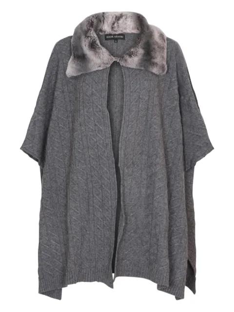 shearling-collar cable-knit poncho by IZAAK AZANEI