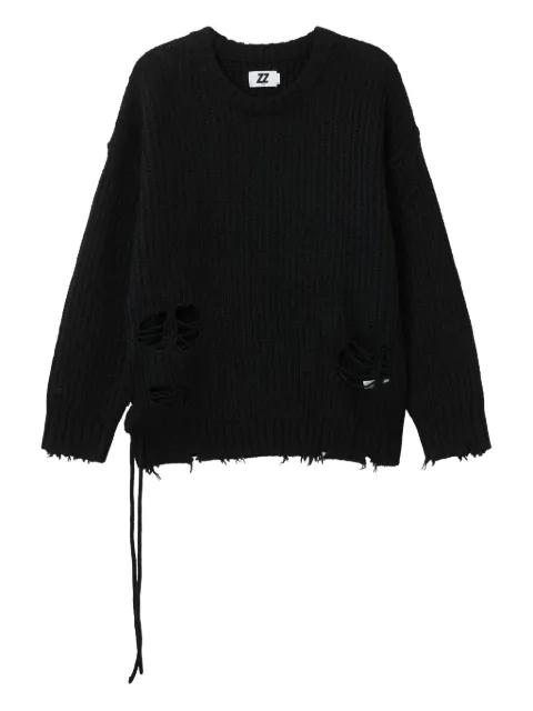 distressed side-lace sweater by IZZUE