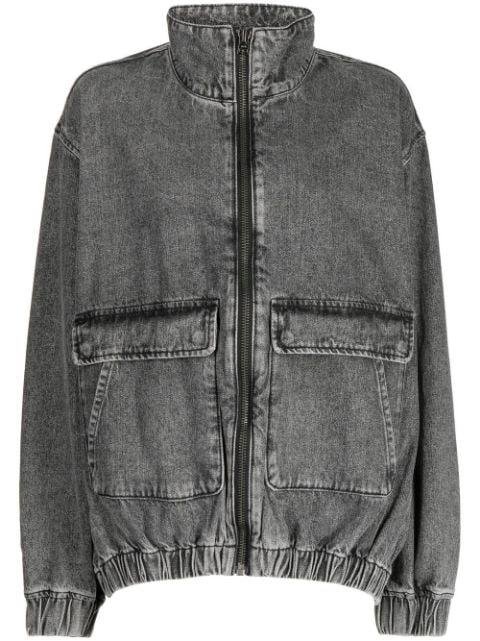 high-neck zip-up denim jacket by IZZUE