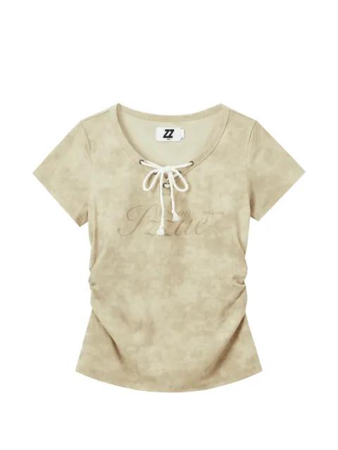 lace-up acid-wash T-shirt by IZZUE