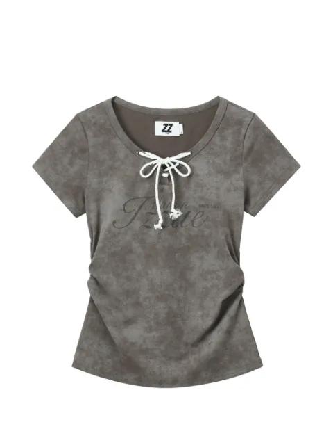lace-up acid-wash T-shirt by IZZUE