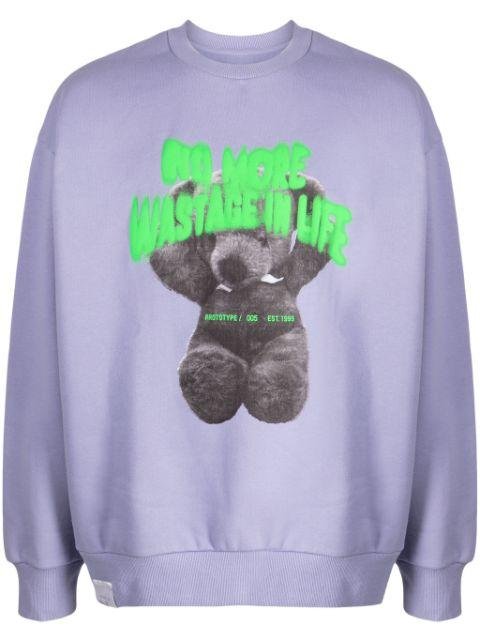 teddy bear-print jersey-texture sweatshirt by IZZUE