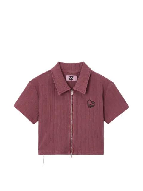 zip-up cropped knitted top by IZZUE