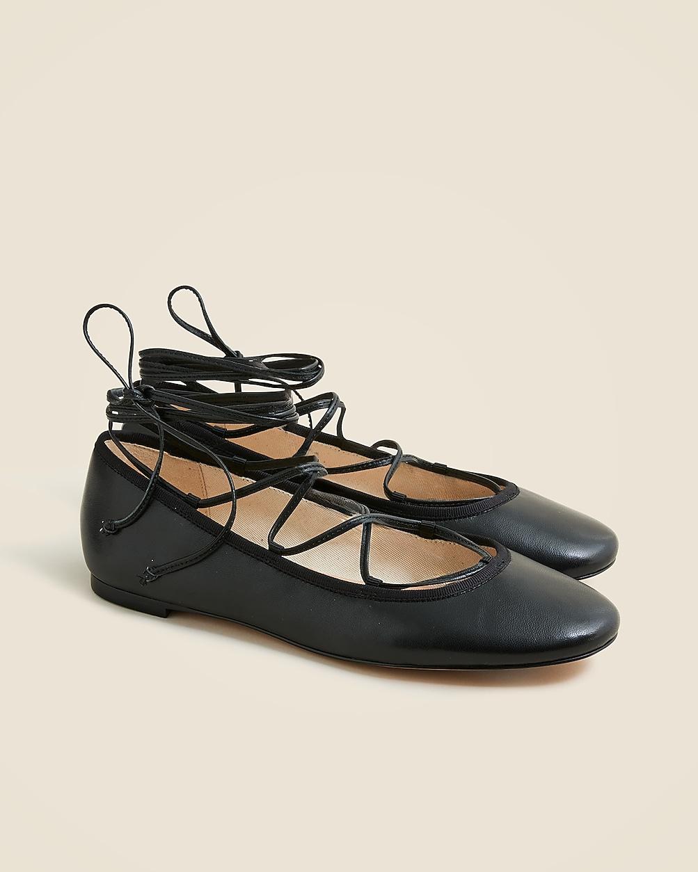 Andi lace-up ballet flats in leather by J.CREW