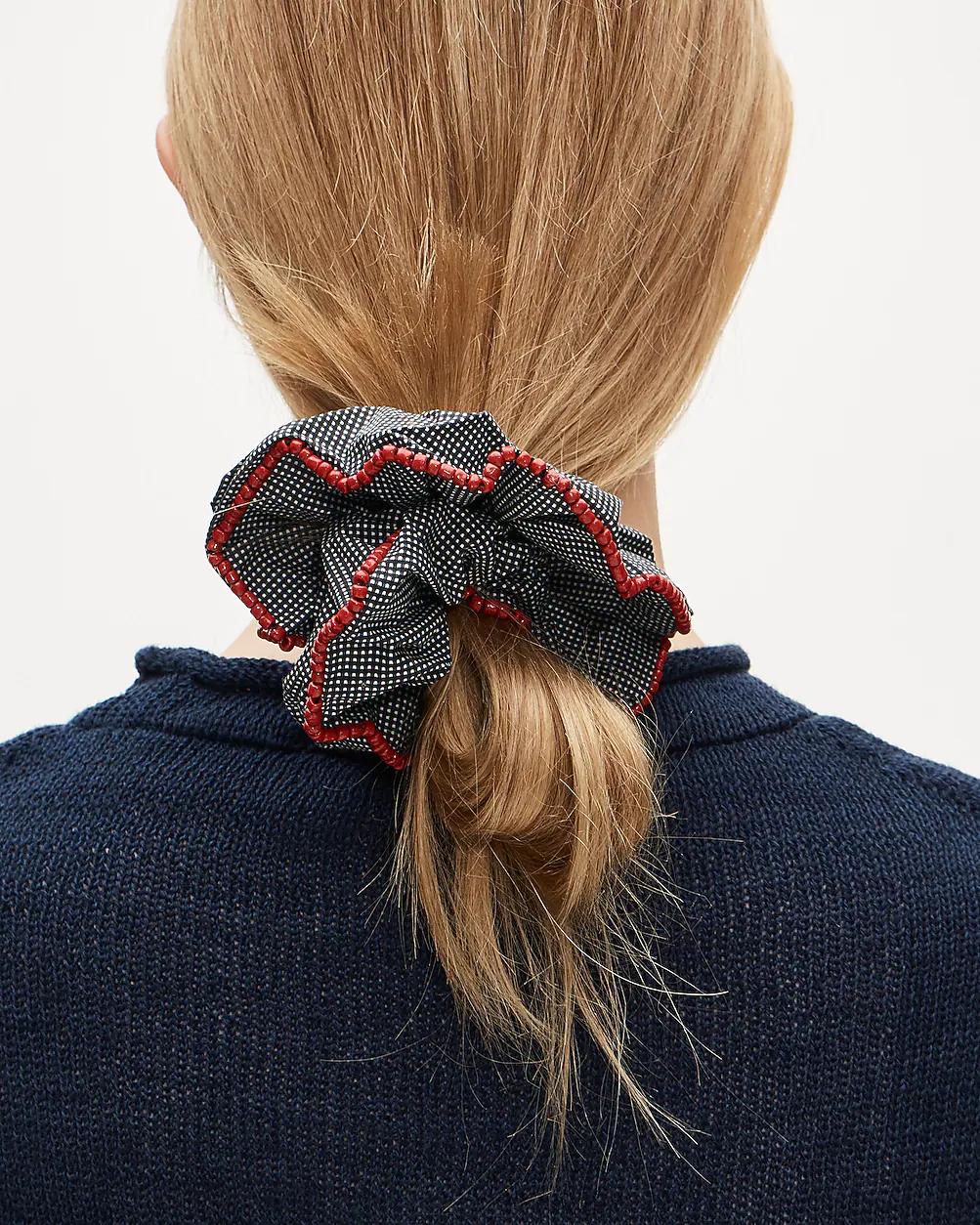Beaded scrunchie in gingham by J.CREW