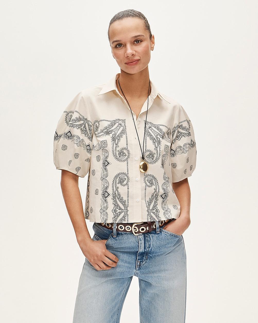 Bell-sleeve button-up shirt in bandana print by J.CREW