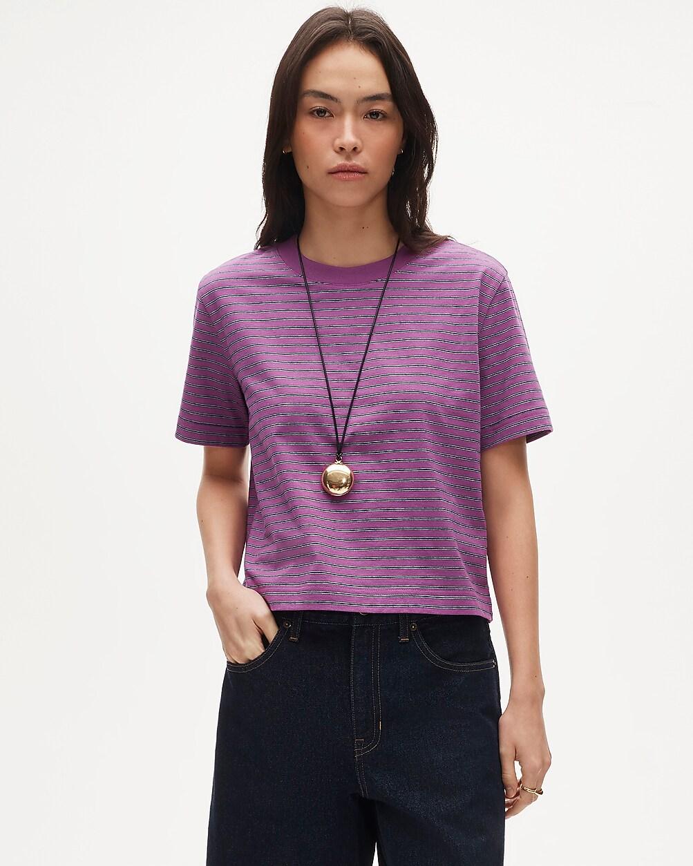Boyfriend jersey relaxed cropped T-shirt in stripe by J.CREW