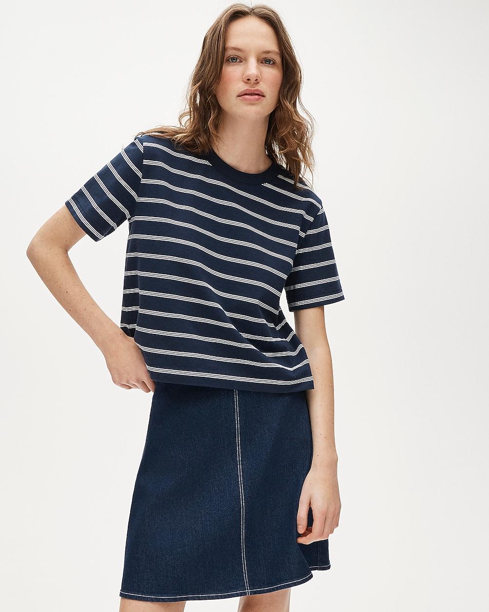 Boyfriend jersey relaxed cropped T-shirt in stripe by J.CREW