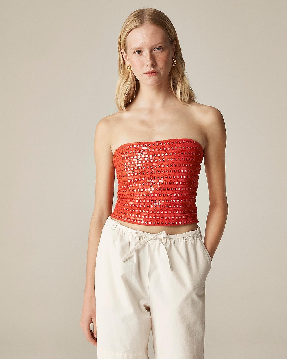 Broken-in jersey tube top with mirror embellishments by J.CREW