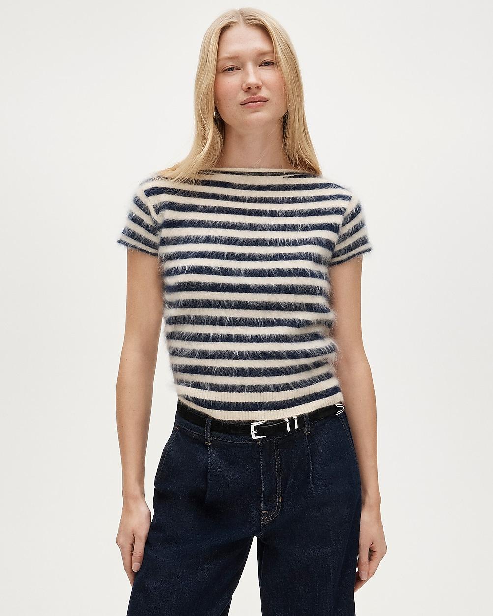 Brushed cashmere boatneck T-shirt in stripe by J.CREW