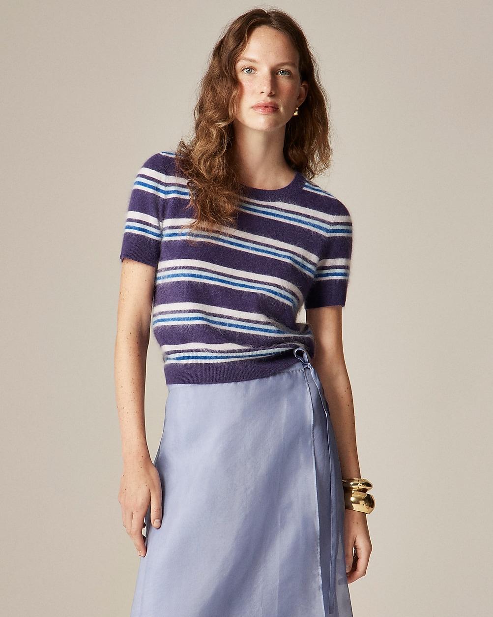 Brushed cashmere relaxed T-shirt in stripe by J.CREW