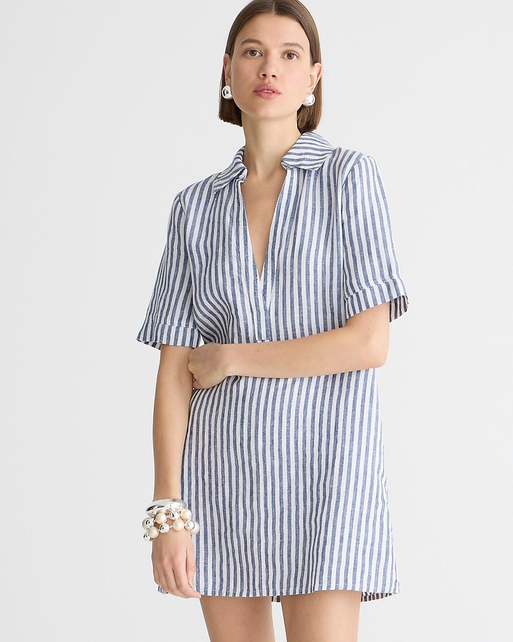 Bungalow popover dress in striped linen by J.CREW