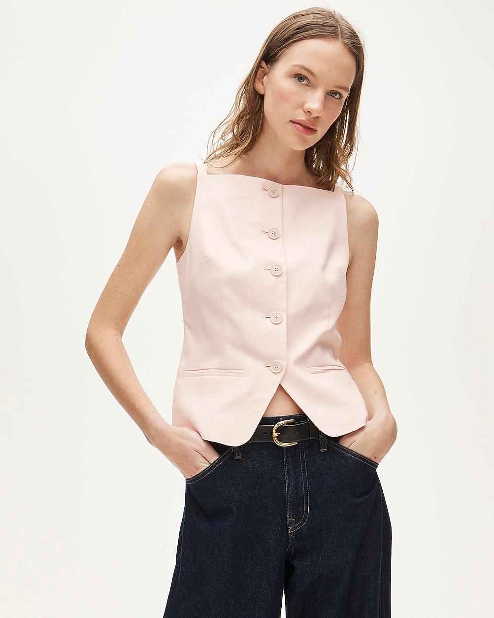 Button-up cutaway tank top in Gramercy linen blend by J.CREW