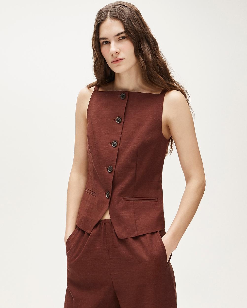 Button-up cutaway tank top in Gramercy linen blend by J.CREW