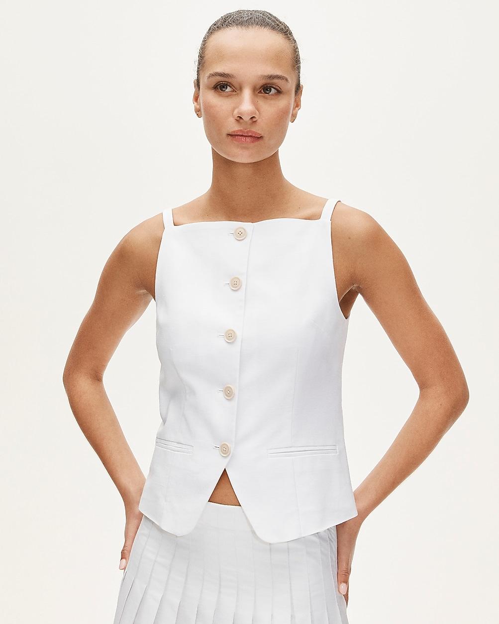 Button-up cutaway tank top in Gramercy linen blend by J.CREW