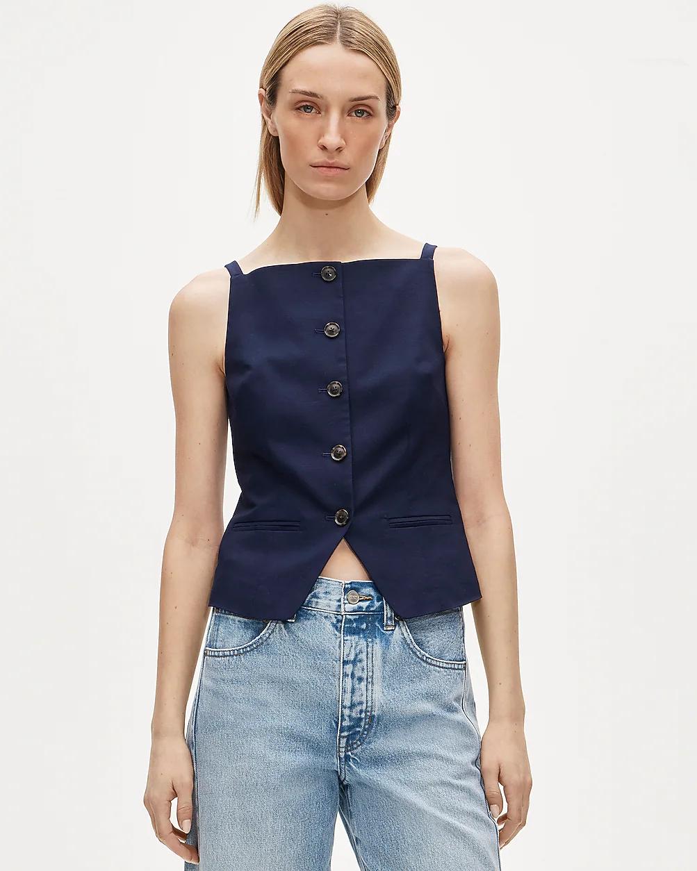 Button-up cutaway tank top in Gramercy linen blend by J.CREW
