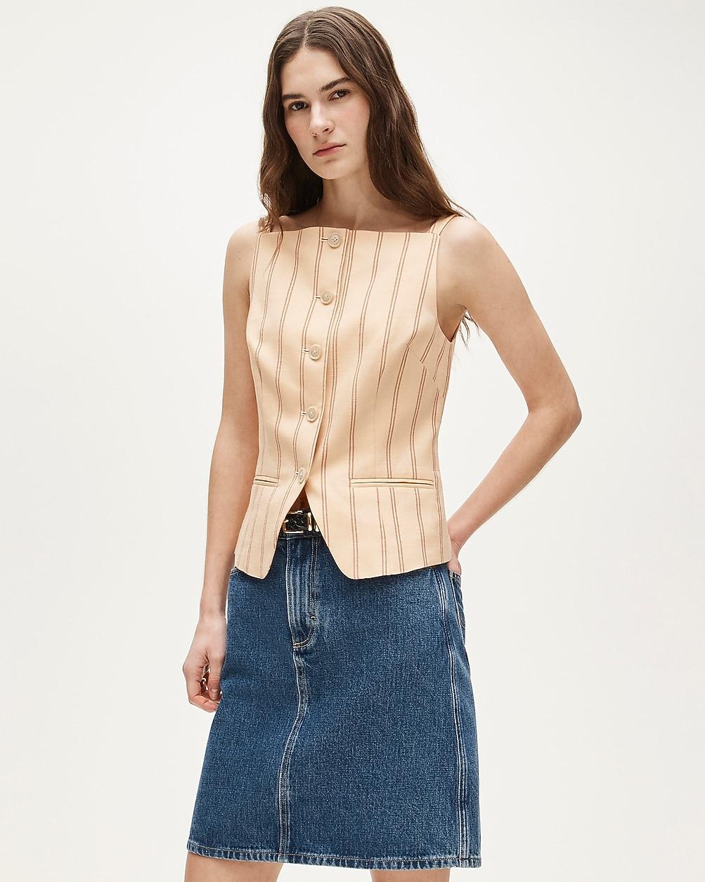Button-up cutaway tank top in striped Gramercy linen blend by J.CREW