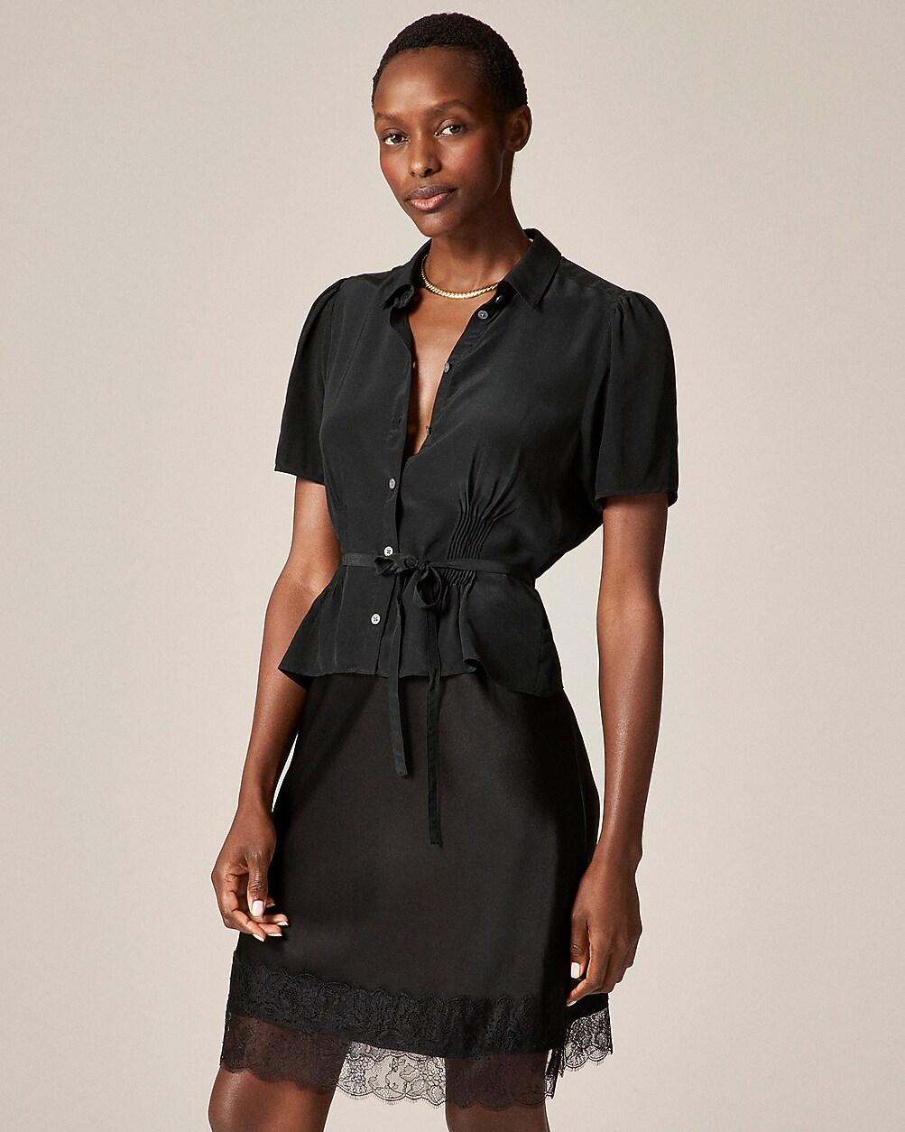 Button-up tie-waist shirt in crepe de chine by J.CREW