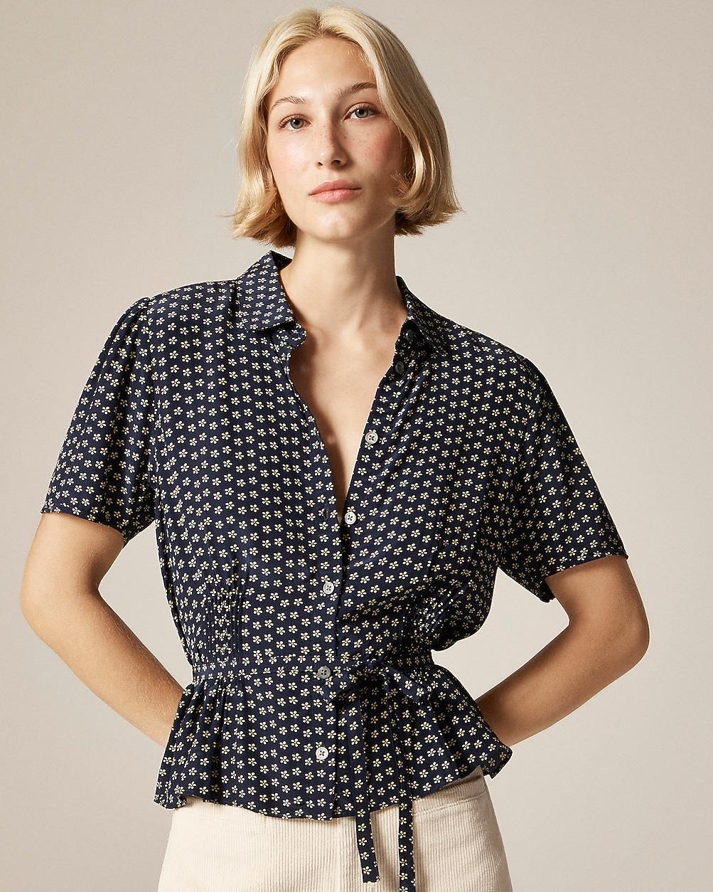 Button-up tie-waist shirt in floral print by J.CREW