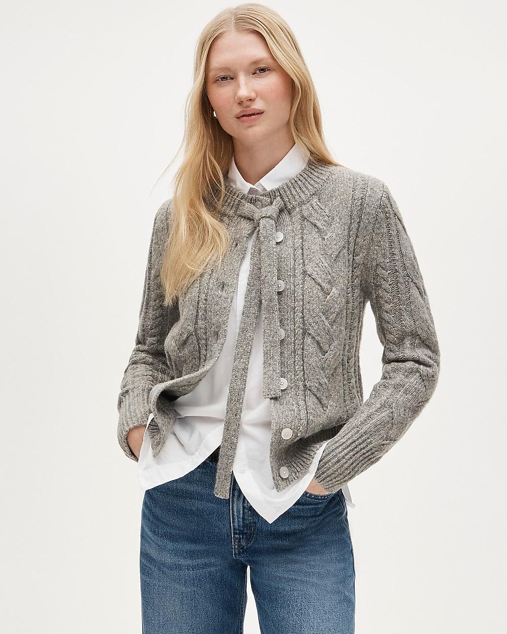 Cable-knit bow cardigan in wool blend by J.CREW