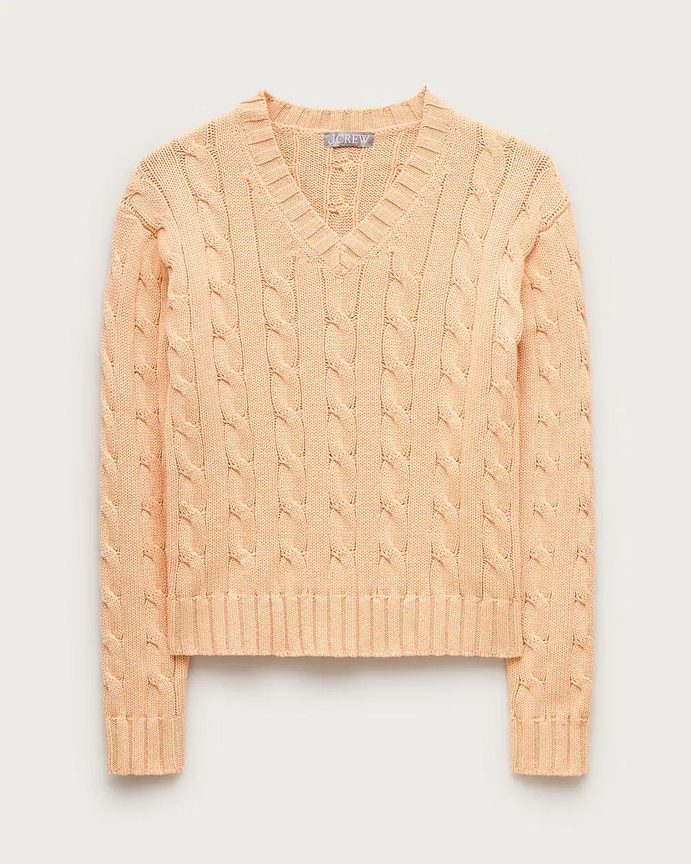 Cable-knit high V-neck sweater in heritage cotton by J.CREW