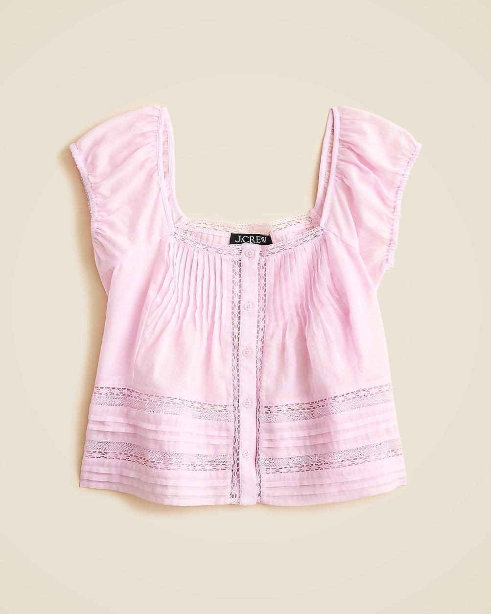 Cap-sleeve lace-trim top in cotton voile by J.CREW