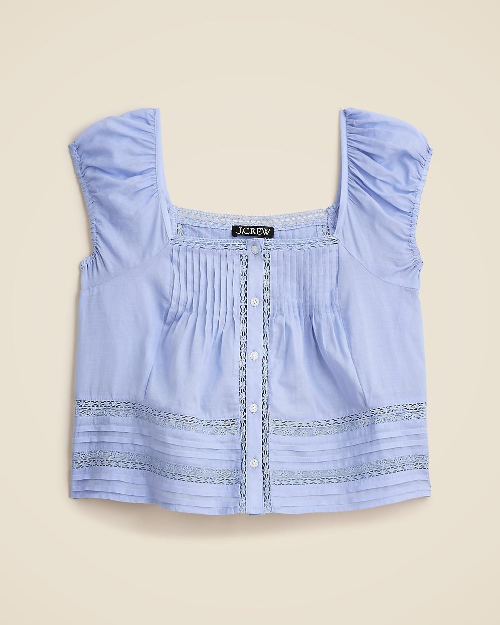 Cap-sleeve lace-trim top in cotton voile by J.CREW