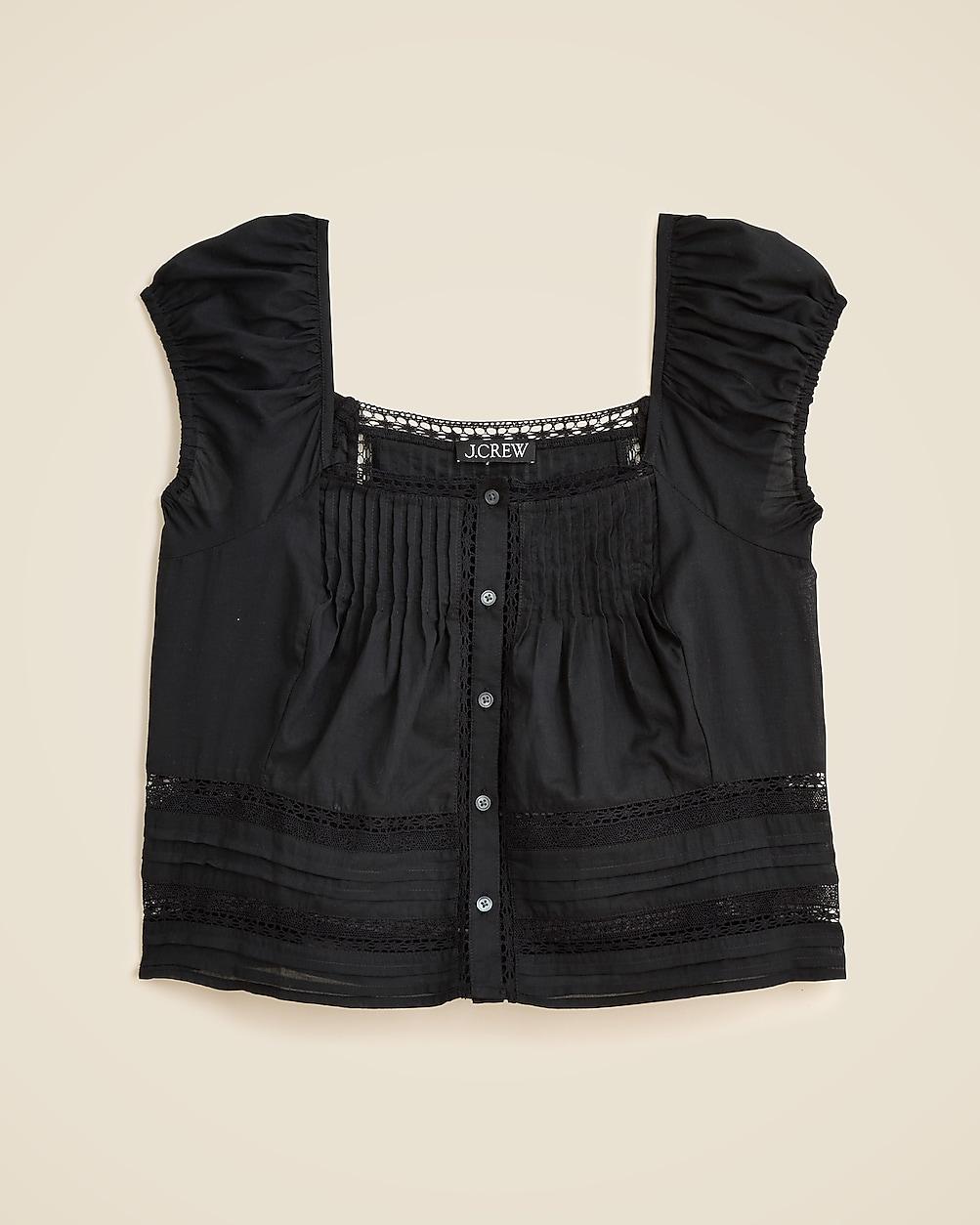 Cap-sleeve lace-trim top in cotton voile by J.CREW