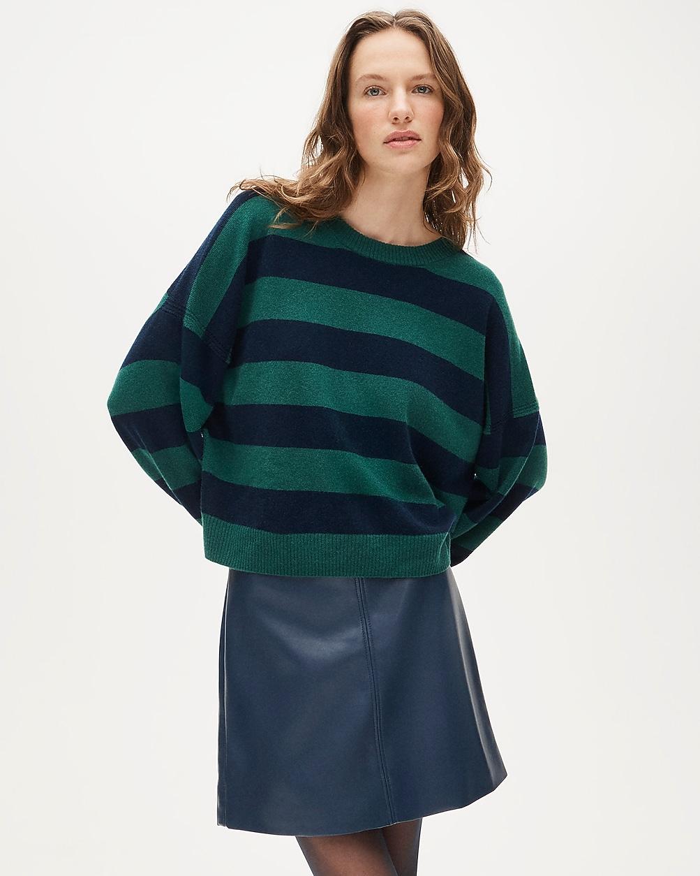 Cashmere blouson-sleeve sweater in stripe by J.CREW