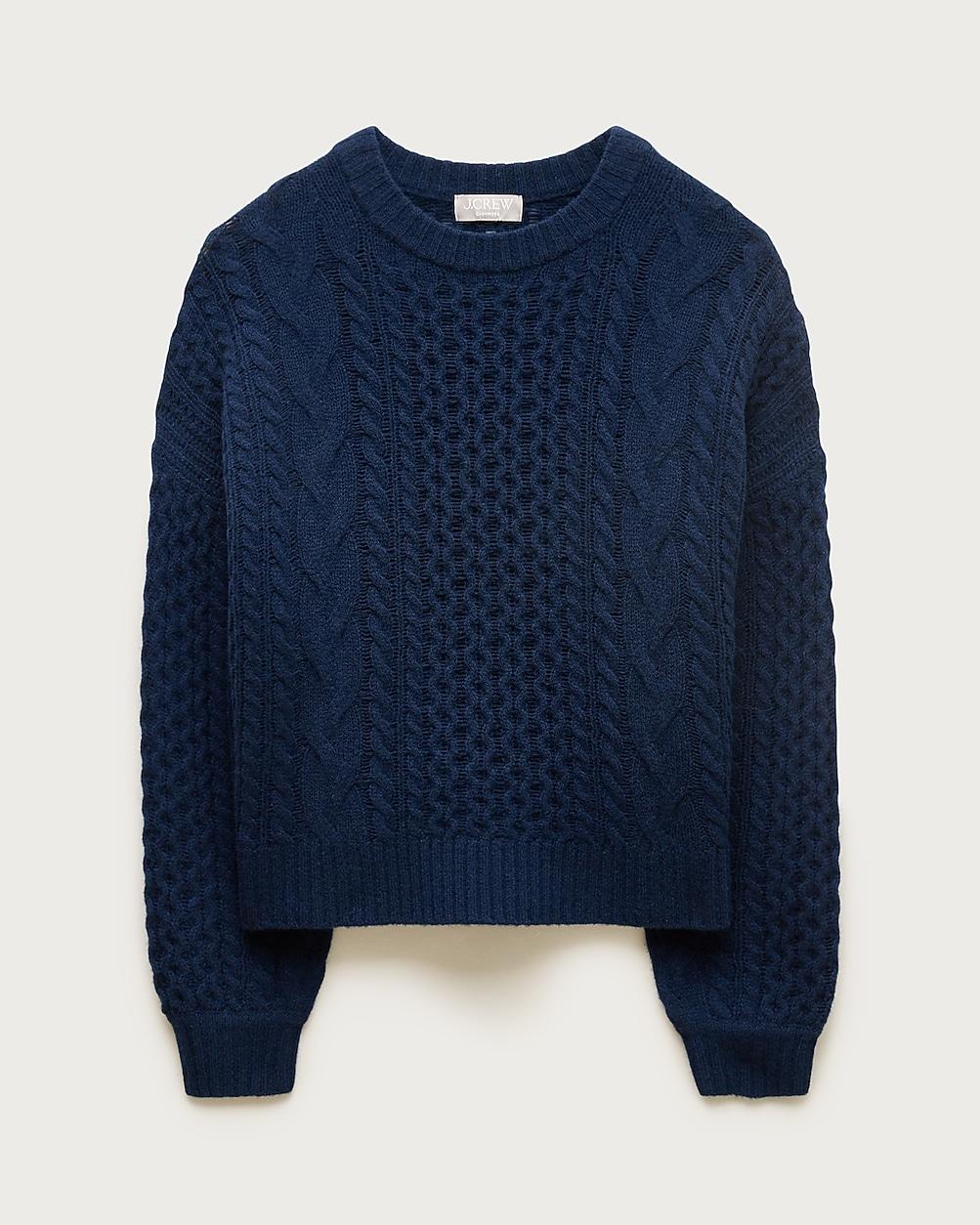 Cashmere cable-knit blouson-sleeve sweater by J.CREW