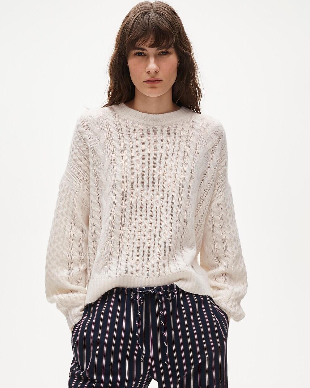Cashmere cable-knit blouson-sleeve sweater by J.CREW