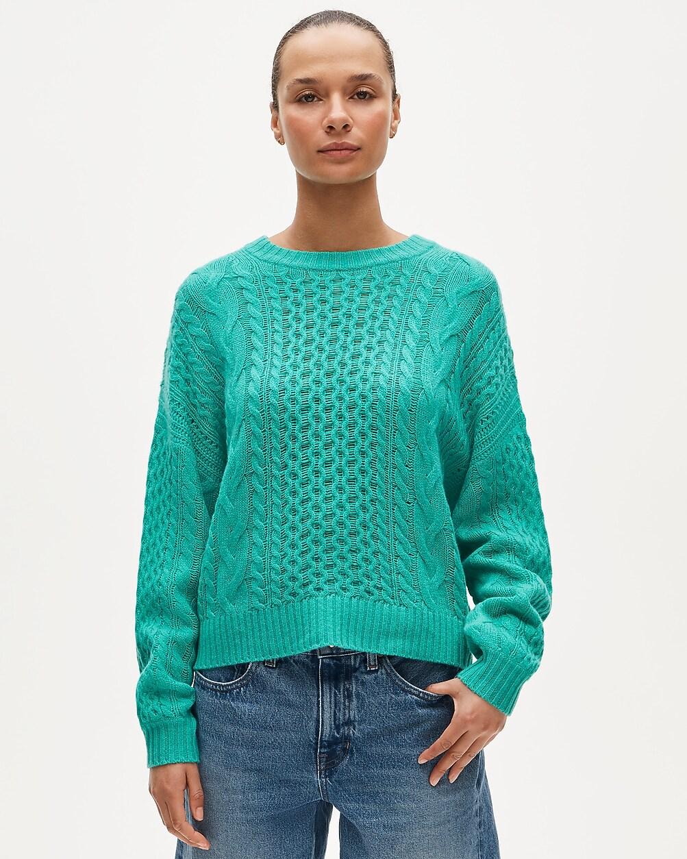 Cashmere cable-knit blouson-sleeve sweater by J.CREW